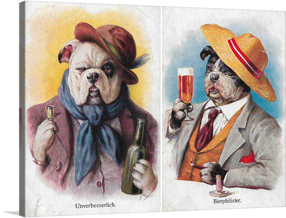 Step into a world where the whimsical and the elegant collide, with our exclusive “Beer Bar Regular Patrons Dogs” print. This artwork captures the essence of camaraderie and high spirits, featuring two sophisticated canine patrons indulging in their favorite brews. The exquisite detailing and vibrant colors breathe life into this scene, making it a conversation starter. 