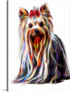 This print is a vibrant and playful depiction of a Yorkshire Terrier, rendered in a rainbow of colors. The artist’s use of fluid color blending brings the dog’s fur to life, creating an eye-catching image that stands out against the white background. 