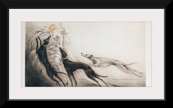 "Woman With Greyhounds", Louis Icart