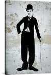 This is a captivating print of “Portrait Of Charlie Chaplin” that captures the essence of the iconic actor, comedian, and filmmaker. The monochromatic palette is accentuated by a textured backdrop, giving it a vintage allure while highlighting Chaplin’s unmistakable silhouette adorned in his classic attire - bowler hat, tailored suit, and cane. 