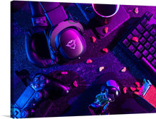  The artwork captures the essence of the gaming world with its intricate design and vibrant colors. The headphones, keyboard, and game controller are all depicted in stunning detail, making it feel like you can reach out and touch them. 