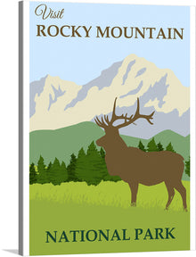  Immerse yourself in the serene beauty of nature with this exquisite print of “Visit Rocky Mountain National Park.” The artwork captures the majestic presence of a stag, standing tall against the backdrop of the iconic Rocky Mountains veiled in mist. Every detail, from the lush greenery to the towering peaks, invokes a sense of wanderlust and an unyielding call to explore. This piece is more than a visual treat; it’s an invitation to step into a world where nature’s grandeur knows no bounds.