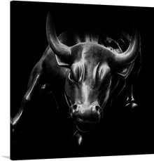  Make a statement with this impressive canvas print of a charging bull statue on Wall Street. The bold and powerful image is a symbol of strength and determination, perfect for any space that needs a boost of motivation. Hang it on your wall and let the energy of Wall Street fuel your ambitions.