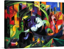  Franz Marc’s “Abstract with Cattle” is a mesmerizing fusion of abstract shapes and bold primary colors. Painted in 1913, this masterpiece showcases Marc’s unique interpretation of a group of animals.