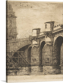  This intricate etching of the Pont-Neuf bridge in Paris by Charles Meryon is a masterpiece that captures the essence of Parisian history and romance. The artwork’s meticulous shading and intricate details showcase the bridge’s stonework and the calm waters of the Seine River. 