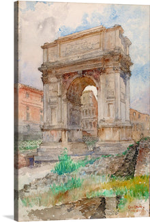  This beautiful watercolor print of the Arch of Titus in Rome is a must-have for any art lover. The artist has captured the grandeur of the ancient monument with a delicate touch, making it a perfect addition to any collection. The painting is done in a loose, impressionistic style with soft colors. 