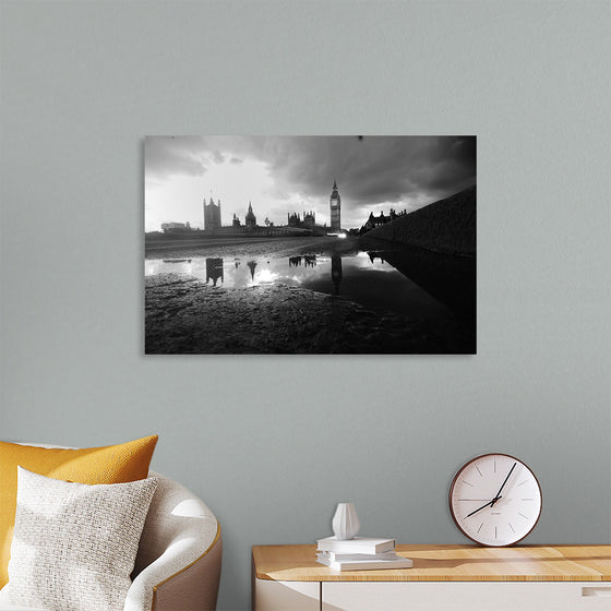 "The Palace of Westminster in London, England by the river bank"