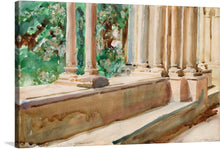  “Tarragona Terrace and Garden (ca. 1908)” by John Singer Sargent invites you to step into a serene world where elegance and nature converge. This exquisite watercolor painting captures a tranquil garden scene—a harmonious blend of classical architectural columns and lush greenery. Sargent’s mastery in blending light and shadow transports viewers to a timeless sanctuary. 