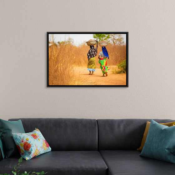 "Women in West Africa Village Carrying Baskets Filled With Shea Butter Fruits"