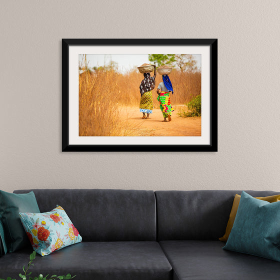 "Women in West Africa Village Carrying Baskets Filled With Shea Butter Fruits"