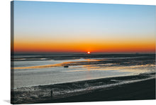  “Leigh-on-Sea Beach Sunset” by Joshua Fuller is a stunning print that captures the essence of a serene moment. The artwork depicts a breathtaking sunset at Leigh-on-Sea beach, with a gradient of colors filling the sky, from deep blues at the top to warm oranges and yellows near the horizon.