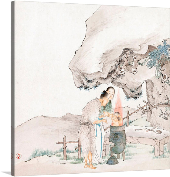 “Chinese lifestyle (1833 - 1911)” by Qian Hui’an is a beautiful and engaging artwork that captures the essence of Chinese culture during the late Qing dynasty. The artwork is a traditional Chinese painting that depicts two figures in traditional Chinese clothing, one of whom is holding a baby.
