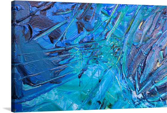 “Blue Abstract Painting” by Nick Collins is a stunning piece of art that would make a great addition to any collection. The painting is a beautiful blend of blues and greens, with a hint of purple, creating a sense of depth and dimension. The texture of the painting adds to its overall appeal, making it a perfect print for any room.