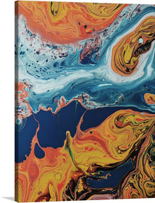  This captivating abstract painting bursts with vibrant energy. Splashes of blue, yellow, and orange dance across the canvas, creating a harmonious chaos.