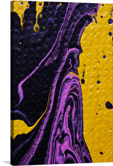  This print brings to life an abstract world of vibrant yellow and deep purple. The bold contrast creates a visual dance of hues, sparking imagination and evoking emotions. The rich texture, the intricate swirls of purple, and the scattered dots across the yellow backdrop add depth and complexity to the composition. This artwork exudes energy and dynamism, making it not just a visual delight but an experience waiting to unfold. 