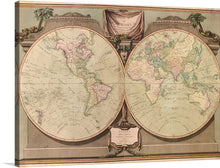  Step into a world where the past and present merge, with this exquisite print of an antique map. Every intricate detail, from the elegant script to the meticulously drawn borders, invites you on a journey through time. The dual hemispheres are adorned with a rich tapestry of colors that breathe life into the continents and oceans alike. This artwork isn’t just a piece of history; it’s a conversation starter, an educational tool, and a testament to the timeless allure of exploration.