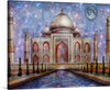 Immerse yourself in the ethereal beauty of “Taj Mahal Temple Mausoleum” by Victoria Borodinova. This exquisite print captures the iconic architecture with a celestial touch, where the majestic structure is bathed in a symphony of stars, illuminating the intricate designs and awe-inspiring domes. 