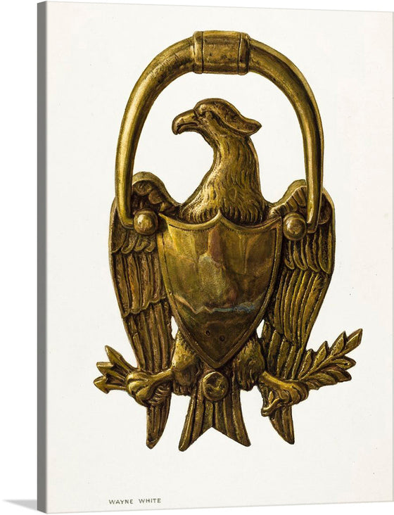 “Door Knocker (ca. 1940)” by Wayne White is a stunning piece of art that would make a great addition to any collection. This print features a beautiful brass door knocker in the shape of an eagle with its wings spread. 