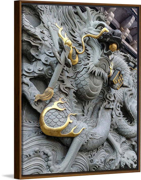 "Dragon Sculpture on Temple Wall"