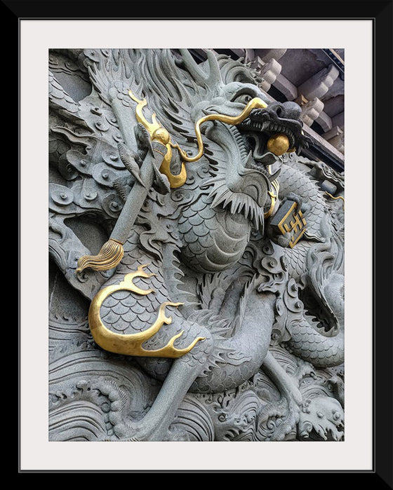 "Dragon Sculpture on Temple Wall"