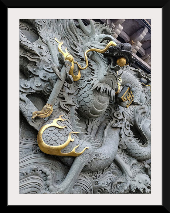 "Dragon Sculpture on Temple Wall"