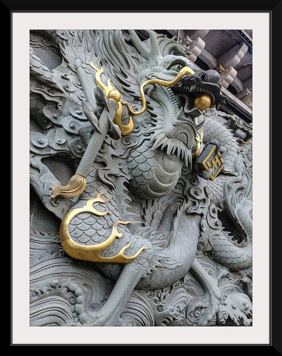 "Dragon Sculpture on Temple Wall"