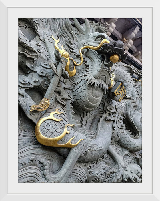 "Dragon Sculpture on Temple Wall"