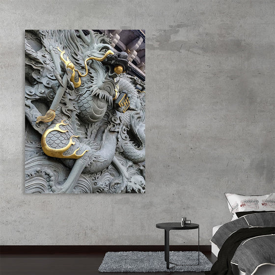 "Dragon Sculpture on Temple Wall"