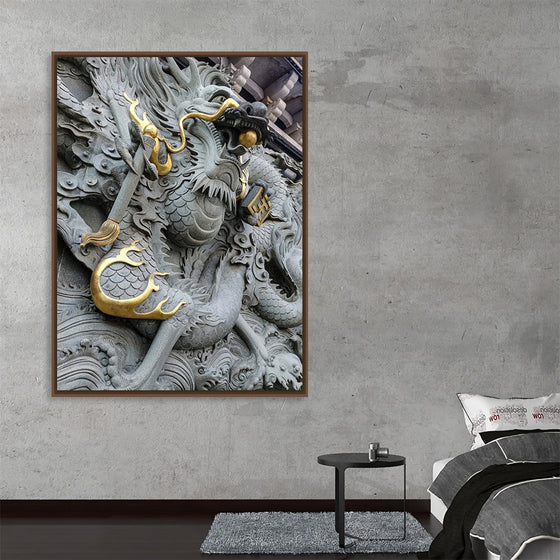 "Dragon Sculpture on Temple Wall"