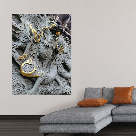 "Dragon Sculpture on Temple Wall"