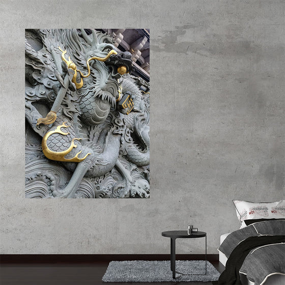 "Dragon Sculpture on Temple Wall"