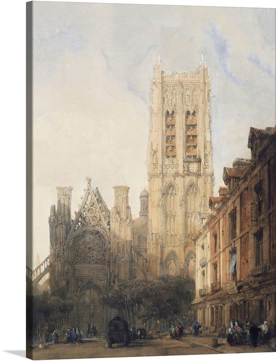 David Roberts’ painting of the Church of St. Jacques in Dieppe, France is a stunning representation of the Gothic architecture of the 12th century. The painting captures the intricate details of the church’s facade, including the impressive belfry tower that stands over forty meters high. 