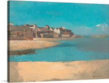  Immerse yourself in the serene beauty of this exquisite artwork, a print capturing a tranquil coastal village. The artist masterfully employs a delicate balance of light and shadow, breathing life into the quaint houses nestled by the shore. The azure sky kisses the gentle waters, evoking a sense of calm and reflection. 