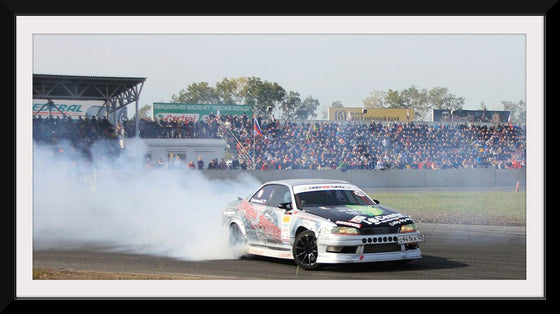 "White race car burnout"