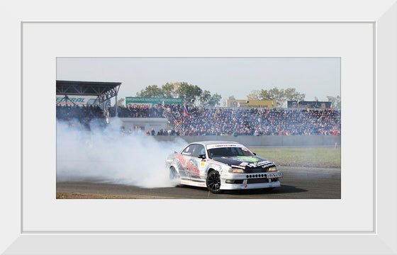 "White race car burnout"