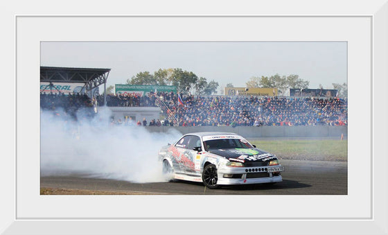 "White race car burnout"