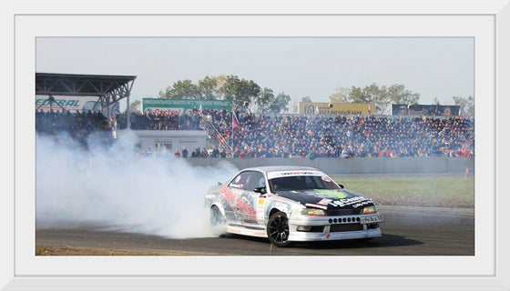 "White race car burnout"