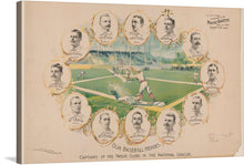  “Our Baseball Heroes - Captains of the Twelve Clubs in the National League” is a captivating artwork that captures the essence of baseball’s golden era. The artwork features twelve portraits of the captains of the twelve baseball teams in the National League, arranged around a scene showing a base-runner attempting to steal second base during a baseball game.