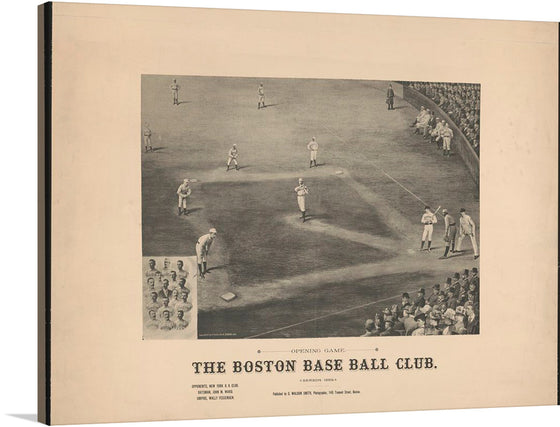 Step back in time with this exquisite print, “Opening Game. The Boston Base Ball Club (1889).” This piece captures the essence of a bygone era, where the crack of the bat and the roar of the crowd filled the air with electric anticipation. Every stitch and seam is rendered with meticulous detail, bringing to life a historic moment where legends took to the field, marking the beginning of an unforgettable season. 