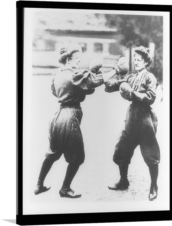 “Saint-Louis 1904 - Boxing - Women’s Fight” is a captivating print that captures a historic moment, showcasing two individuals engaged in a boxing match, embodying the spirit and determination of that era. The monochromatic tones add a classic touch, making it a perfect addition for collectors and enthusiasts of history and sports alike. 