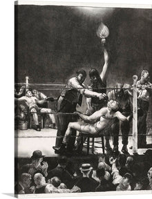  Immerse yourself in the intense and captivating atmosphere of George Wesley Bellows’ masterpiece, “Between Rounds, Small, Second Stone (1923)”. This exquisite print captures a pivotal moment in a boxing match, where raw emotion and physical exertion converge. The intricate detailing and profound contrast of light and shadow bring to life the boxer’s struggle and triumph.