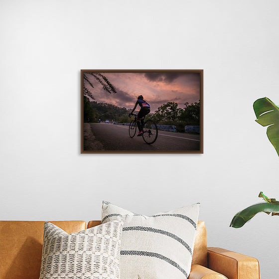 "Male bicycling along a treed road in Ooty"