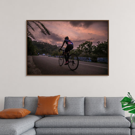 "Male bicycling along a treed road in Ooty"