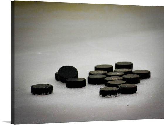 “Pile of Hockey Pucks” is a captivating artwork that brings the raw energy and spirit of the game into your space. Each puck, frozen and scarred from battle, tells a story of fierce competition and unyielding determination. This print is more than a photograph; it’s a piece of history, an intimate look into the soul of hockey. Every scratch, every mark, every icy touch is preserved in stunning detail to ignite the passion and fire synonymous with this beloved sport.