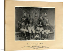  The “Quebec Hockey Club” print is a captivating piece of art that encapsulates the spirit and vigor of vintage hockey. This 1888 photograph, rich in detail and history, showcases the esteemed Quebec Hockey Team in their prime. Each player, adorned in classic attire and wielding antique hockey sticks, exudes an air of determination and skill. 