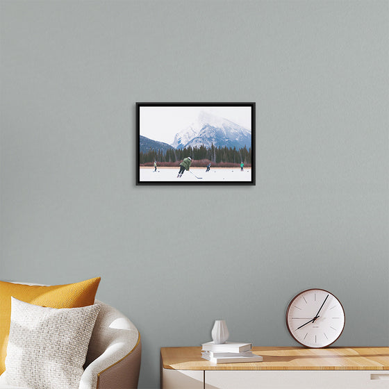 "Children Playing Ice Hockey in Banff National Park"