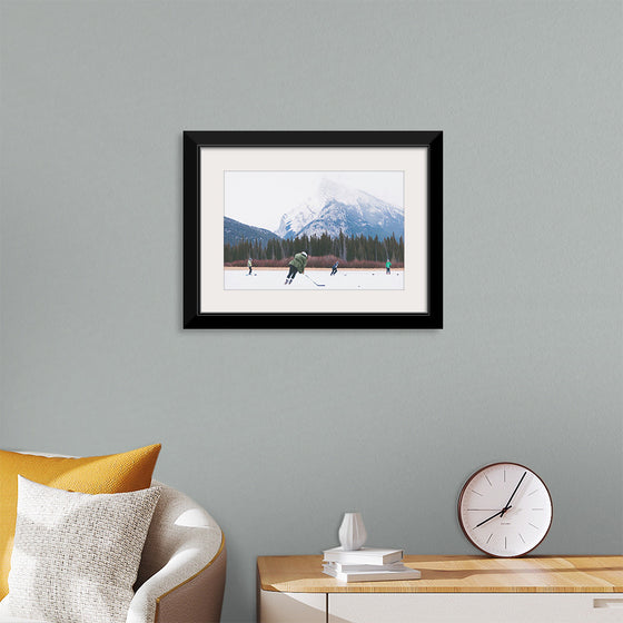 "Children Playing Ice Hockey in Banff National Park"