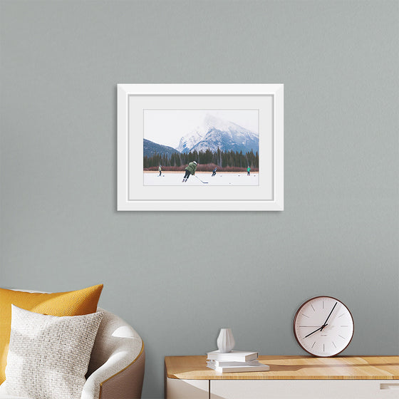 "Children Playing Ice Hockey in Banff National Park"