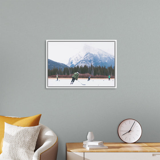 "Children Playing Ice Hockey in Banff National Park"