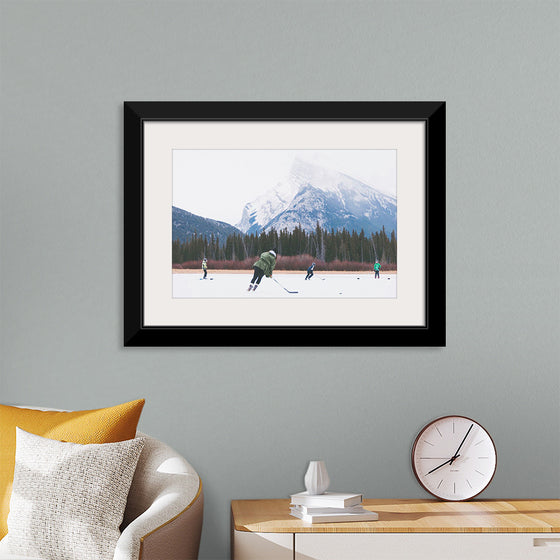 "Children Playing Ice Hockey in Banff National Park"